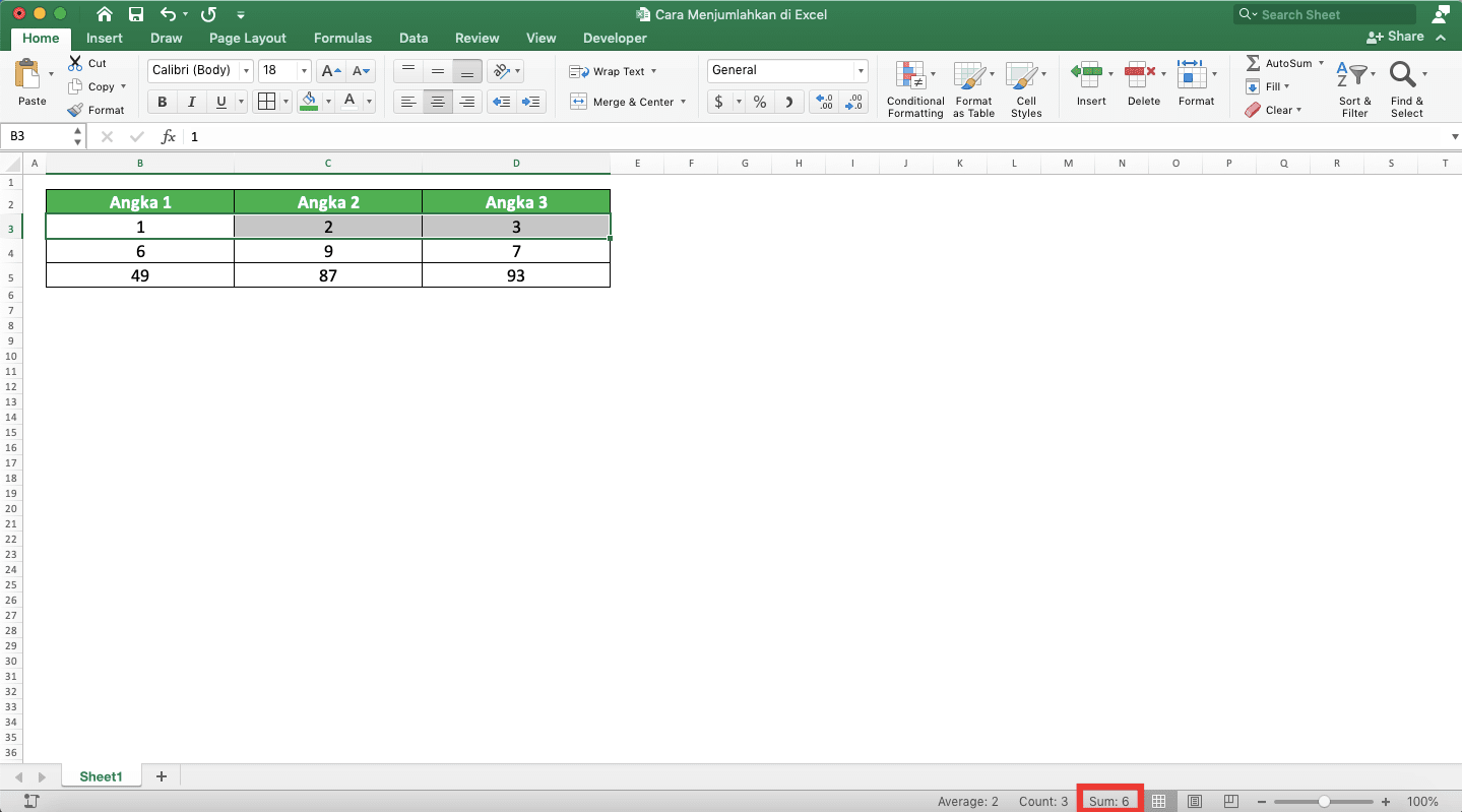 Cara Menjumlahkan di Excel Beserta Berbagai Rumus/Fungsinya - Screenshot Contoh Menjumlahkan di Excel Dengan Klik dan Drag