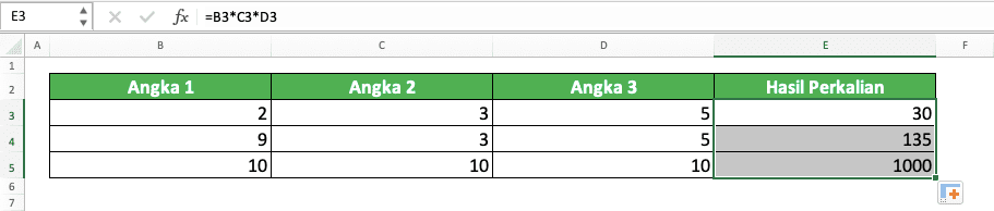 Cara Mengalikan di Excel Beserta Berbagai Rumus dan Fungsinya - Screenshot Contoh Hasil Perkalian Kolom di Excel