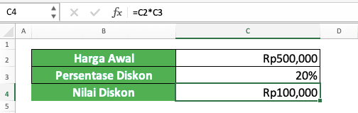 Cara Mengalikan di Excel Beserta Berbagai Rumus dan Fungsinya - Screenshot Contoh Perkalian Persen di Excel