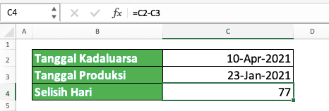 Cara Pengurangan di Excel Beserta Berbagai Rumus dan Fungsinya - Screenshot Contoh Pengurangan Tanggal di Excel