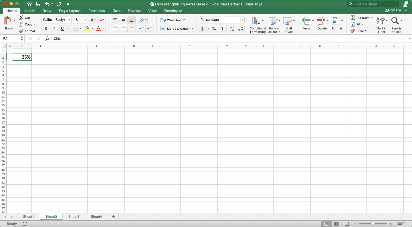 Cara Menghitung Persen di Excel dan Berbagai Rumusnya - Screenshot Hasil Implementasi Percent Style pada Suatu Desimal