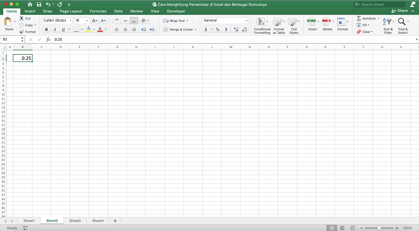 Cara Menghitung Persen di Excel dan Berbagai Rumusnya - Screenshot Hasil Perubahan Persen ke Desimal