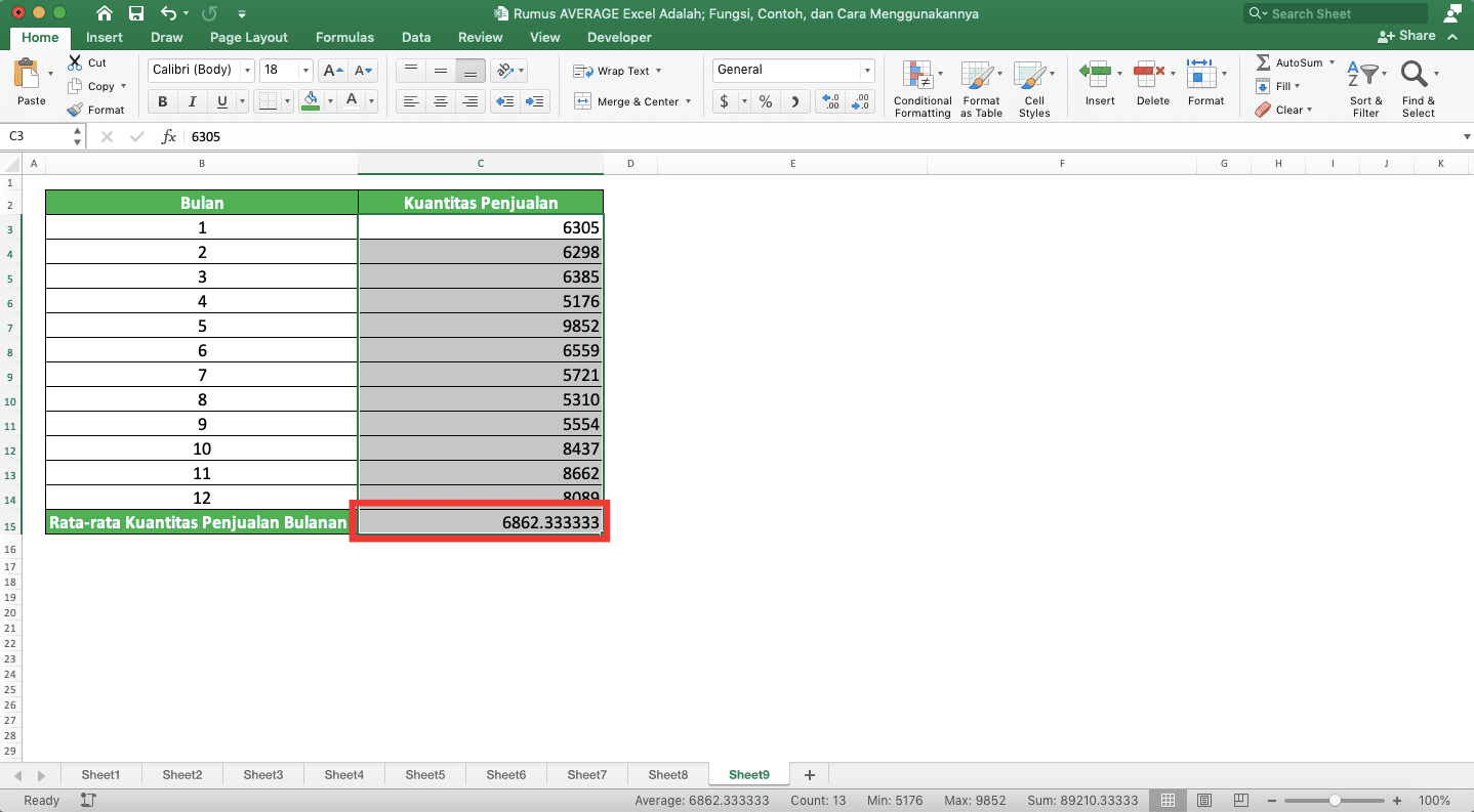 Rumus AVERAGE Excel Adalah; Fungsi, Contoh, dan Cara Menggunakannya - Screenshot Contoh Hasil AutoAverage