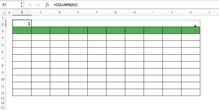 Cara Menggunakan Fungsi COLUMN pada Microsoft Excel: Kegunaan, Contoh, dan Langkah Penulisan - Screenshot Contoh Implementasi Autofill untuk Menyalin Rumus COLUMN