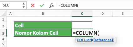 Cara Menggunakan Fungsi COLUMN pada Microsoft Excel: Kegunaan, Contoh, dan Langkah Penulisan - Screenshot Langkah 2