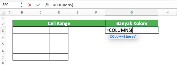 Cara Menggunakan Rumus COLUMNS Excel: Fungsi, Contoh, dan Langkah Penulisan - Screenshot Langkah 2