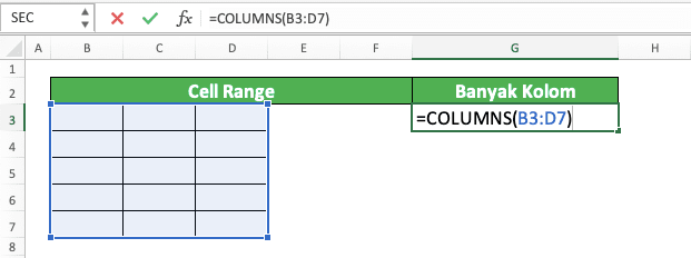 Cara Menggunakan Rumus COLUMNS Excel: Fungsi, Contoh, dan Langkah Penulisan - Screenshot Langkah 4