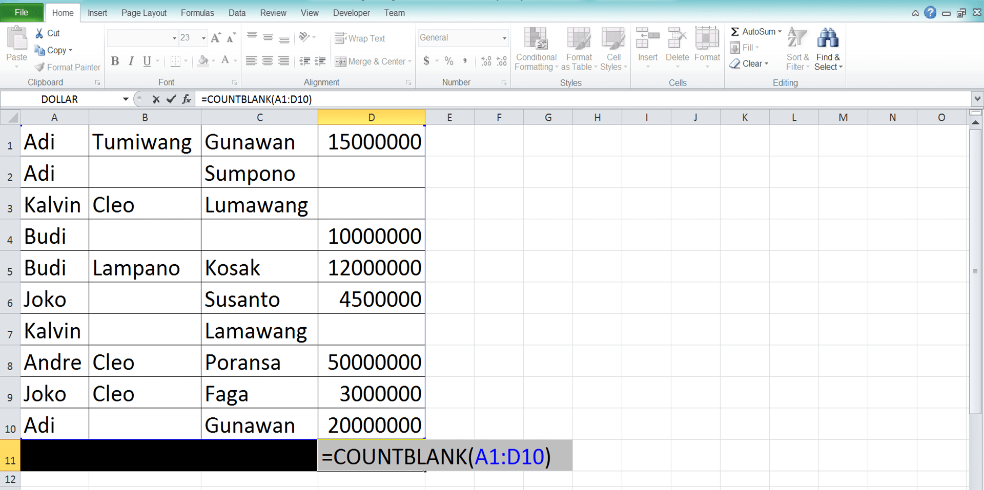 Cara Menggunakan Rumus COUNTBLANK Excel: Fungsi, Contoh, dan Langkah Penulisan - Screenshot Langkah 4