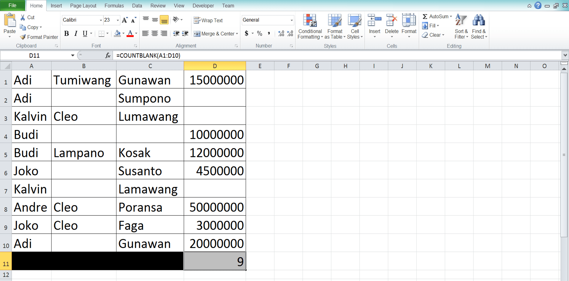Cara Menggunakan Rumus COUNTBLANK Excel: Fungsi, Contoh, dan Langkah Penulisan - Screenshot Langkah 6