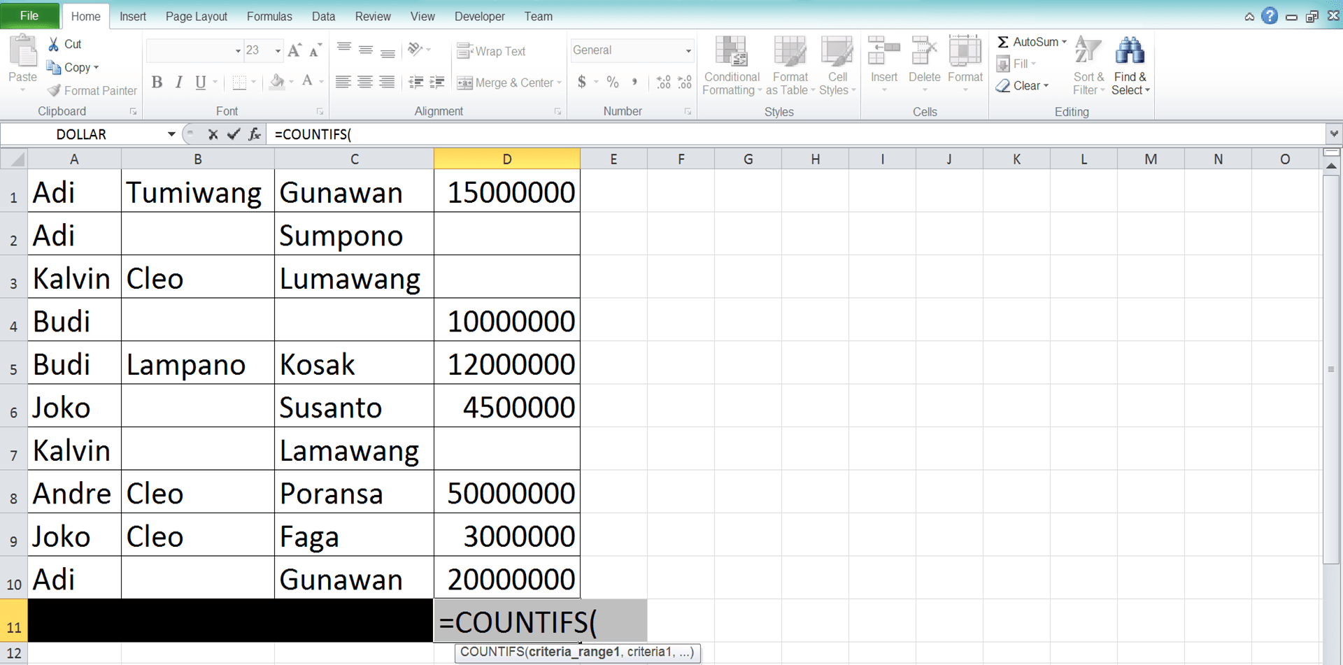 Cara Menggunakan Rumus COUNTIFS Excel: Fungsi, Contoh, dan Langkah Penulisan - Screenshot Langkah 2