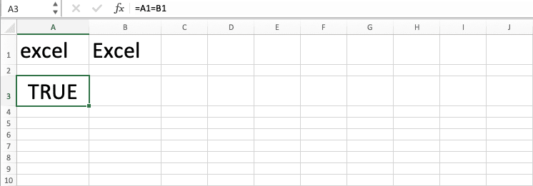 Cara Menggunakan Rumus EXACT Excel: Fungsi, Contoh, dan Langkah Penulisan - Screenshot Contoh Hasil Penggunaan Tanda Sama Dengan untuk Perbandingan Data