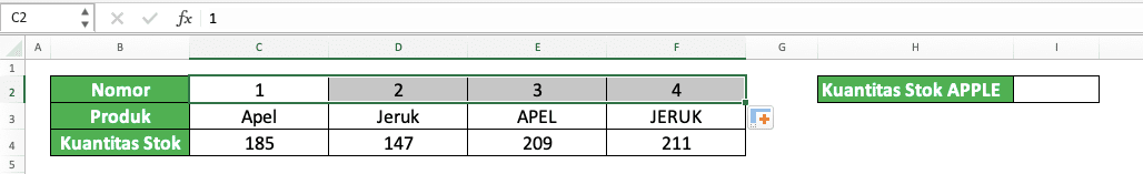 Rumus HLOOKUP di Excel: Fungsi, Contoh, dan Cara Menggunakannya - Screenshot Contoh Hasil Pengisian Baris Nomor dengan Fitur AutoFill Excel