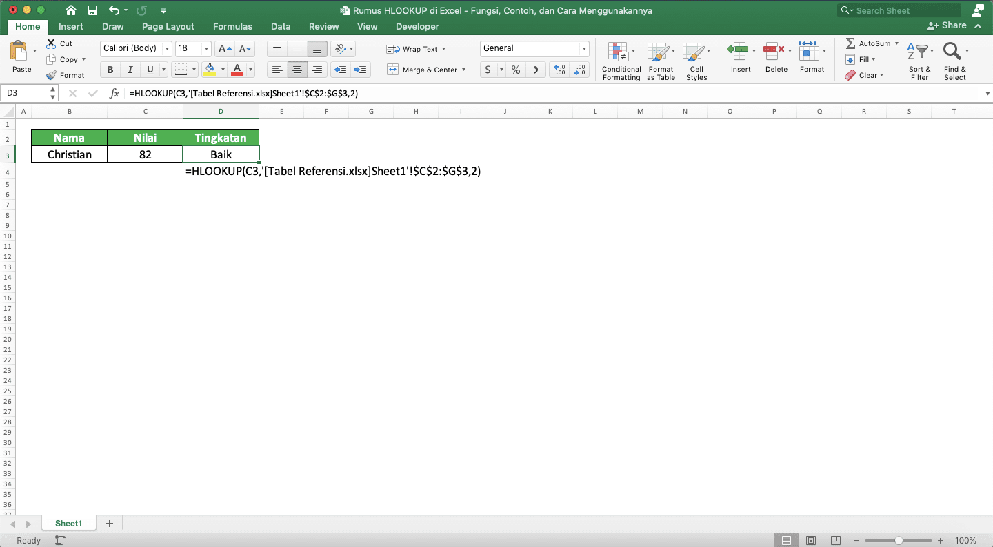 Rumus HLOOKUP di Excel: Fungsi, Contoh, dan Cara Menggunakannya - Screenshot Contoh Implementasi HLOOKUP Beda Workbook di Excel