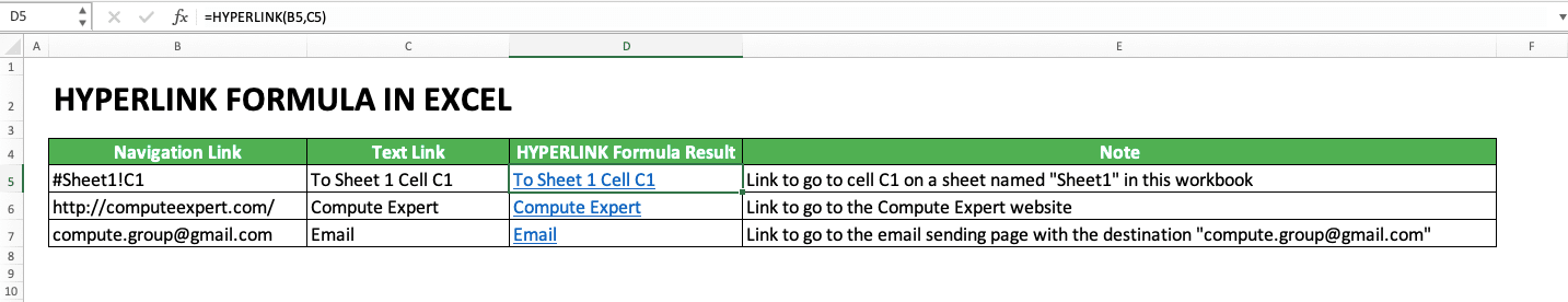 Cara Menggunakan Rumus HYPERLINK Excel - Screenshot Contoh