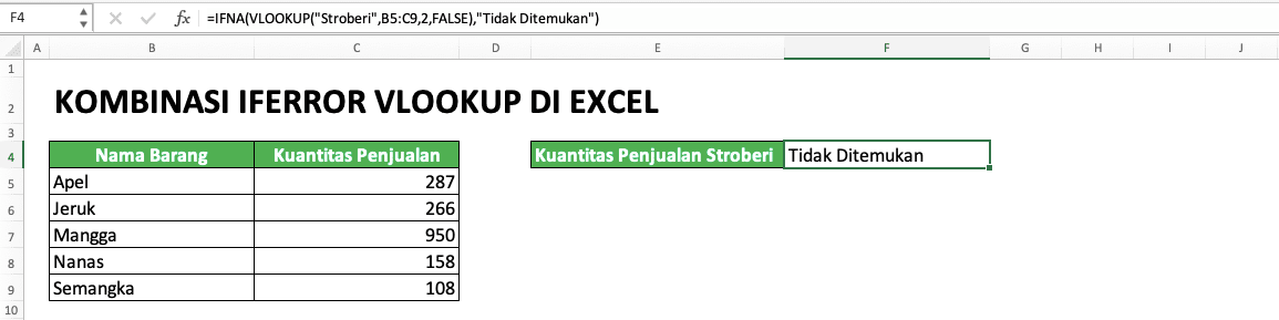 Penggunaan Kombinasi IFERROR VLOOKUP di Excel - Screenshot Contoh IFNA VLOOKUP