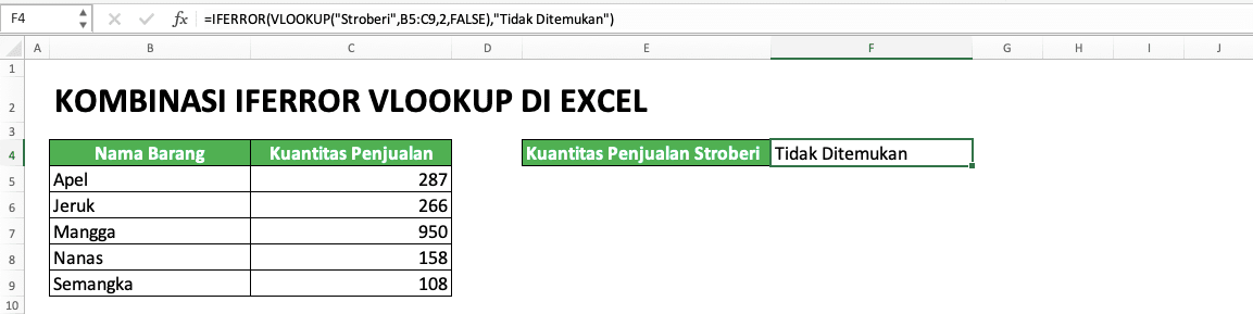 Penggunaan Kombinasi IFERROR VLOOKUP di Excel - Screenshot Contoh