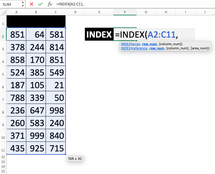 Rumus INDEX Excel - Screenshot Langkah 1-3