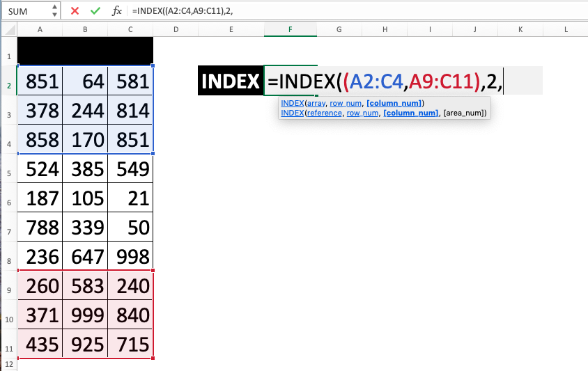 Rumus INDEX Excel - Screenshot Langkah 2-5