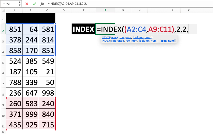 Rumus INDEX Excel - Screenshot Langkah 2-6