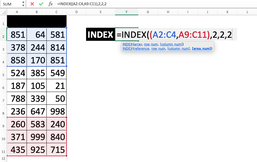 Rumus INDEX Excel - Screenshot Langkah 2-7