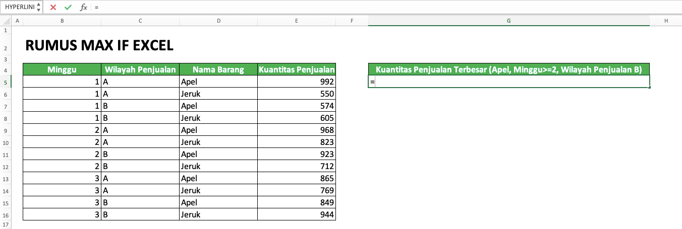 Cara Menggunakan Rumus MAX IF Excel: Kegunaan, Contoh, dan Penulisan - Screenshot Langkah 1