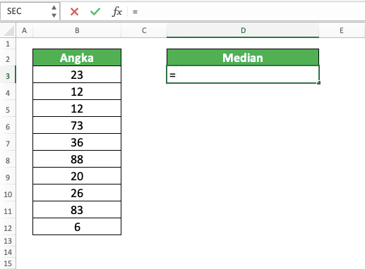 Cara Menggunakan Rumus MEDIAN Excel: Fungsi, Contoh, dan Langkah Penulisan - Screenshot Langkah 1