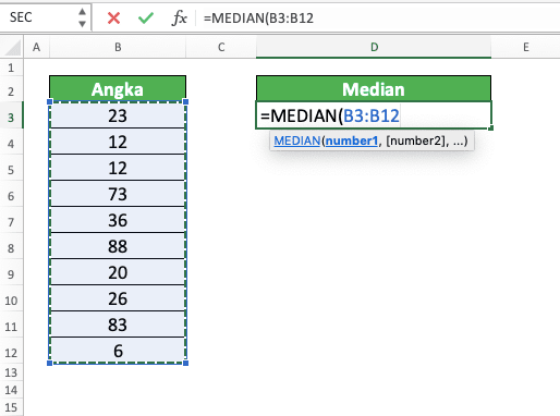 Cara Menggunakan Rumus MEDIAN Excel: Fungsi, Contoh, dan Langkah Penulisan - Screenshot Langkah 3