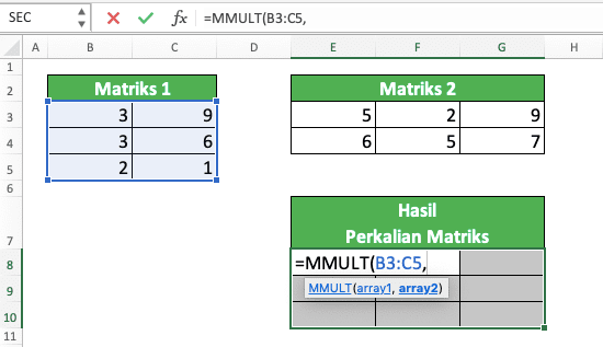 Cara Menggunakan Rumus MMULT Excel: Fungsi, Contoh, dan Langkah Penulisan - Screenshot Langkah 3