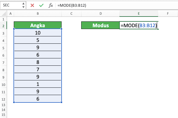 Cara Menggunakan Rumus MODE Excel: Fungsi, Contoh, dan Langkah Penulisan - Screenshot Langkah 4