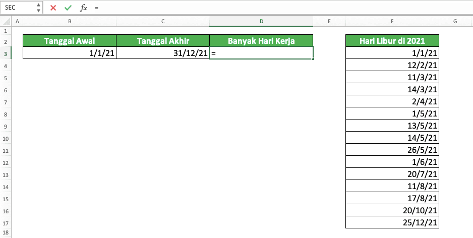 Cara Menggunakan Rumus NETWORKDAYS Excel: Fungsi, Contoh, dan Langkah Penulisan - Screenshot Langkah 1