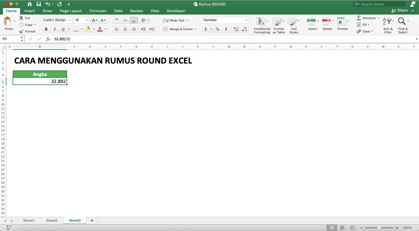 Cara Menggunakan Rumus ROUND Excel: Fungsi, Contoh, dan Penulisan - Screenshot Hasil Menu Format Cells Untuk Proses Pembulatan Desimal