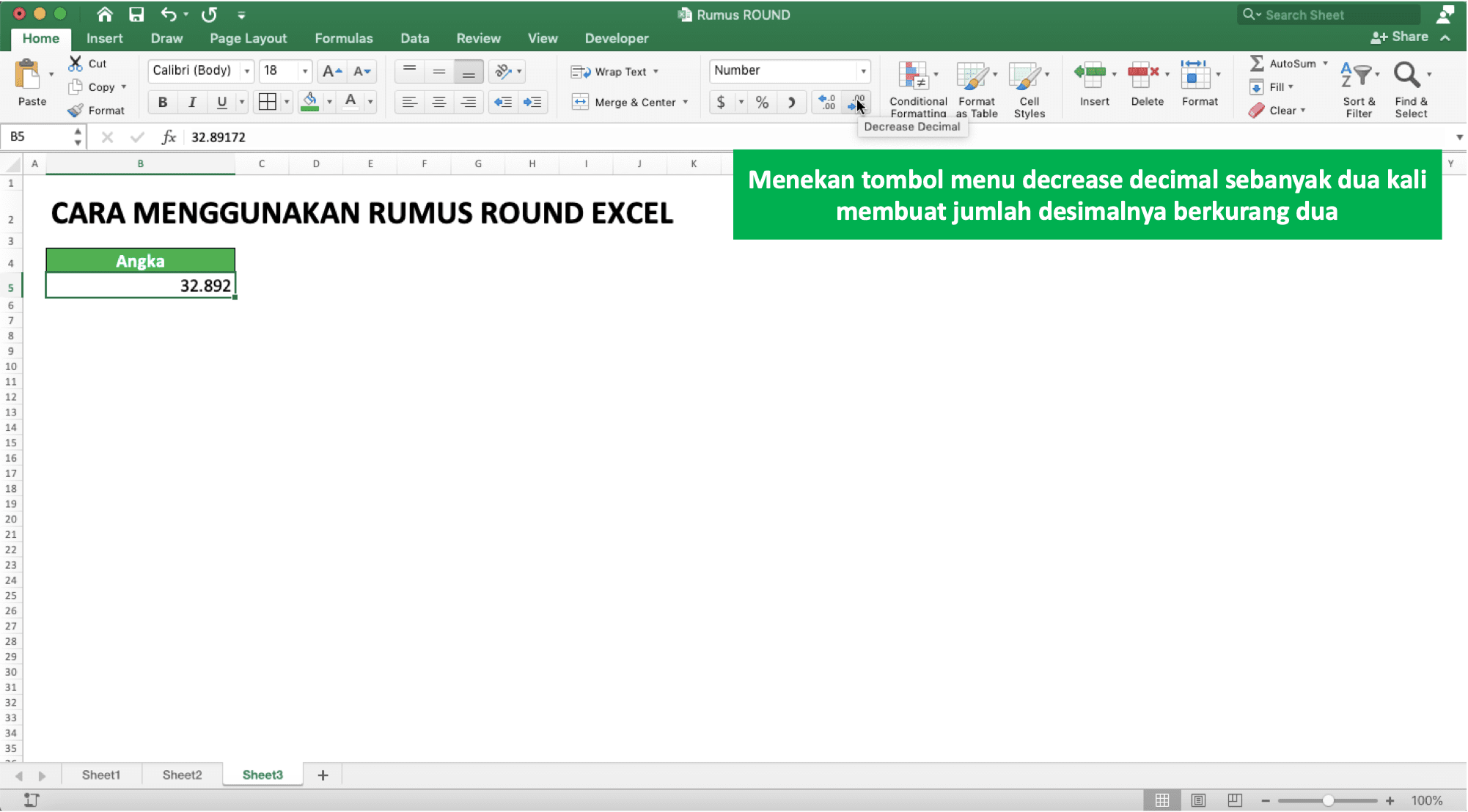 Cara Menggunakan Rumus ROUND Excel: Fungsi, Contoh, dan Penulisan - Screenshot Contoh Penggunaan Menu Increase Decimal