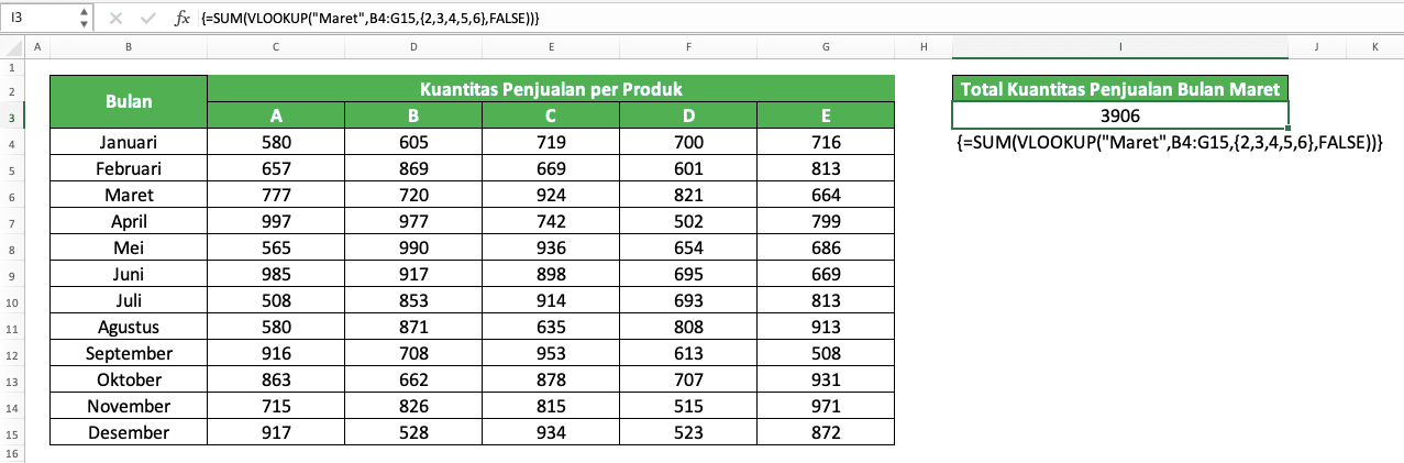 Rumus SUM Excel: Fungsi, Contoh, dan Cara Menggunakannya - Screenshot Contoh Implementasi Kombinasi SUM dengan VLOOKUP
