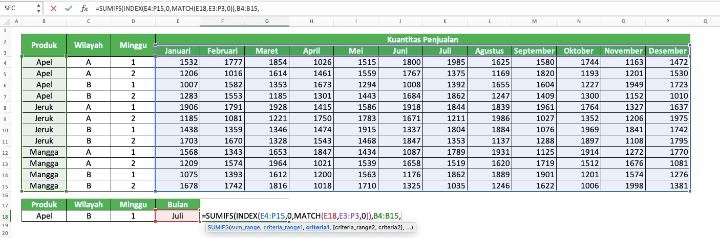 Cara Mengkombinasikan SUMIFS dengan INDEX MATCH - Screenshot Langkah 10