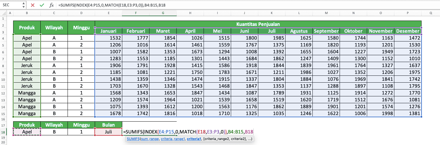 Cara Mengkombinasikan SUMIFS dengan INDEX MATCH - Screenshot Langkah 11