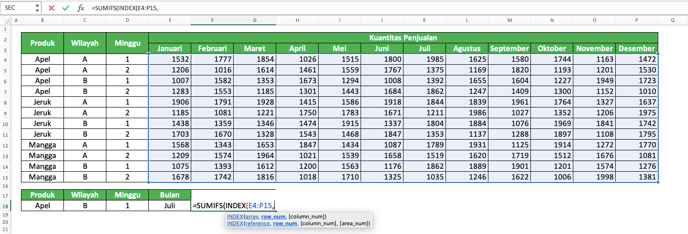 Cara Mengkombinasikan SUMIFS dengan INDEX MATCH - Screenshot Langkah 4