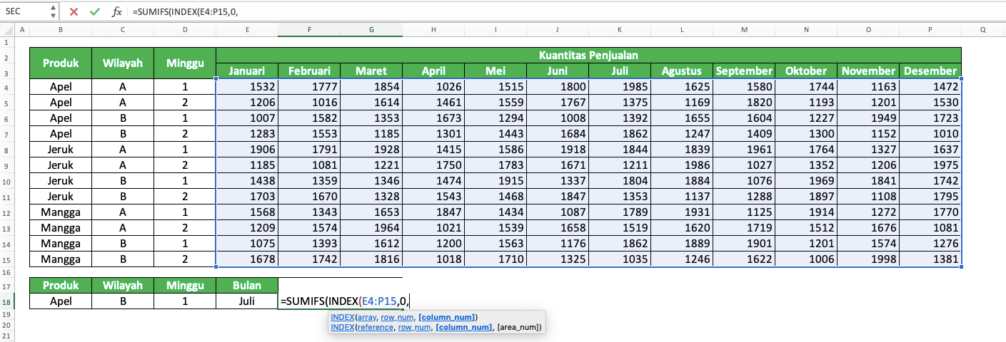 Cara Mengkombinasikan SUMIFS dengan INDEX MATCH - Screenshot Langkah 5