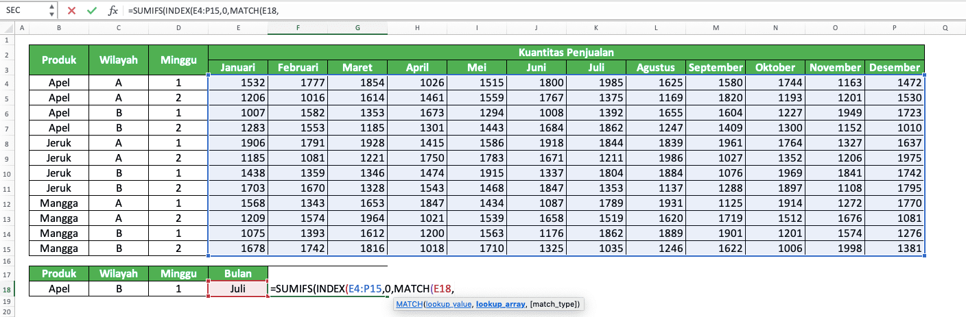 Cara Mengkombinasikan SUMIFS dengan INDEX MATCH - Screenshot Langkah 7