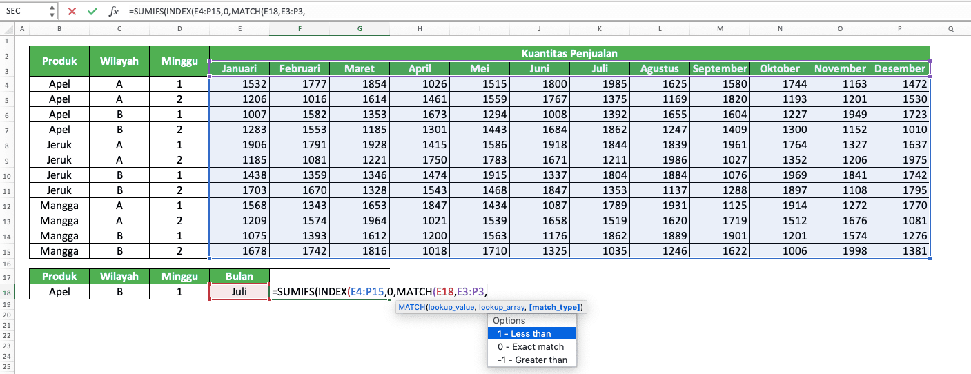 Cara Mengkombinasikan SUMIFS dengan INDEX MATCH - Screenshot Langkah 8
