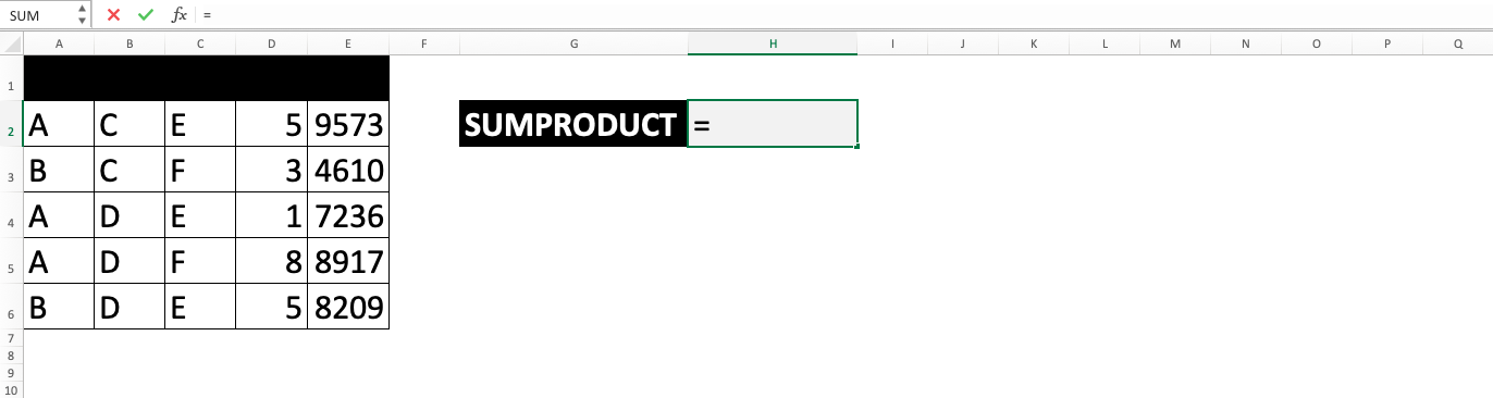 Rumus SUMPRODUCT - Screenshot Langkah 1-1
