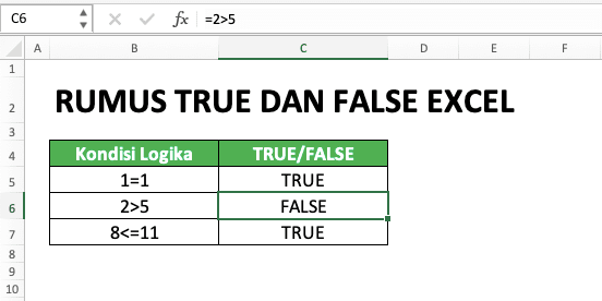 Cara Menggunakan Rumus TRUE dan FALSE Excel: Fungsi, Contoh, dan Penulisan - Screenshot Penulisan Kondisi Logika yang Menghasilkan FALSE di Excel