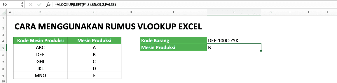 Rumus VLOOKUP Excel: Fungsi, Contoh, dan Cara Menggunakan - Screenshot Contoh VLOOKUP LEFT