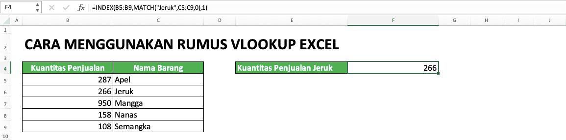 Rumus VLOOKUP Excel: Fungsi, Contoh, dan Cara Menggunakan - Screenshot Contoh Mencari Data ke Kiri Menggunakan Rumus INDEX MATCH