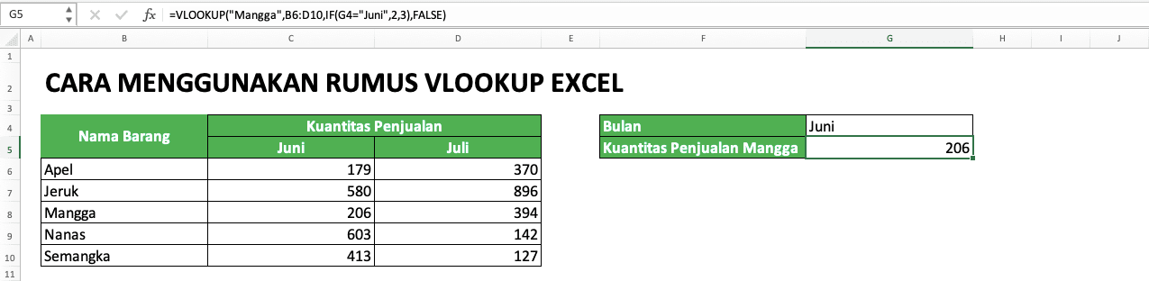 Rumus VLOOKUP Excel: Fungsi, Contoh, dan Cara Menggunakan - Screenshot Contoh VLOOKUP Kolom Hasil Dinamis: Juni