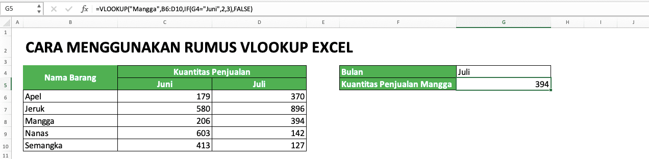 Rumus VLOOKUP Excel: Fungsi, Contoh, dan Cara Menggunakan - Screenshot Contoh VLOOKUP Kolom Hasil Dinamis: Juni