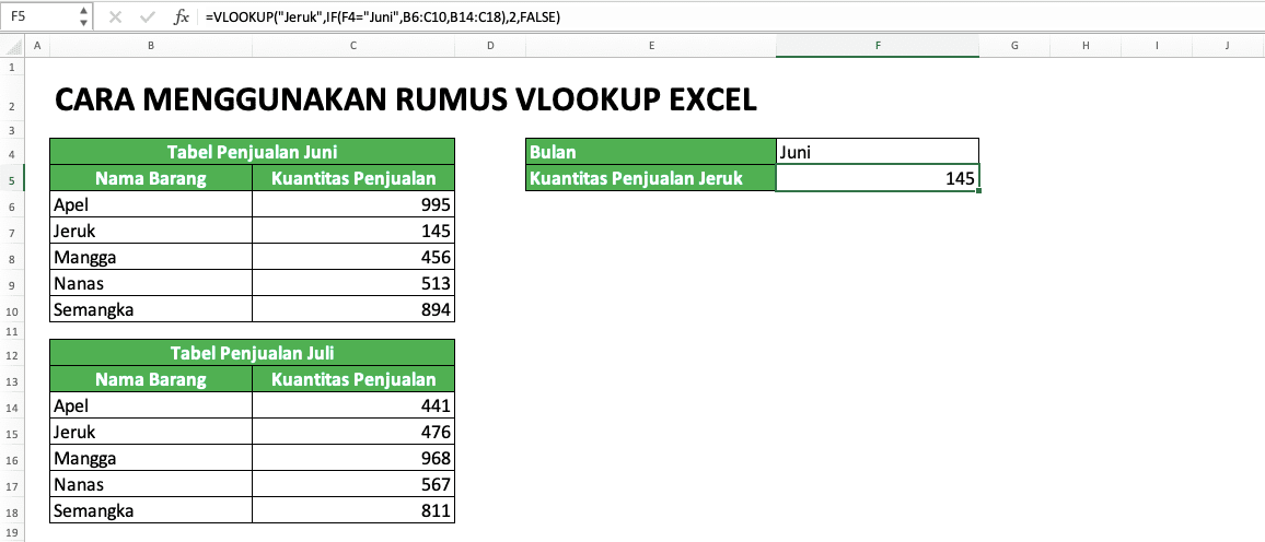 Rumus VLOOKUP Excel: Fungsi, Contoh, dan Cara Menggunakan - Screenshot Contoh VLOOKUP Tabel Referensi Dinamis: Juli