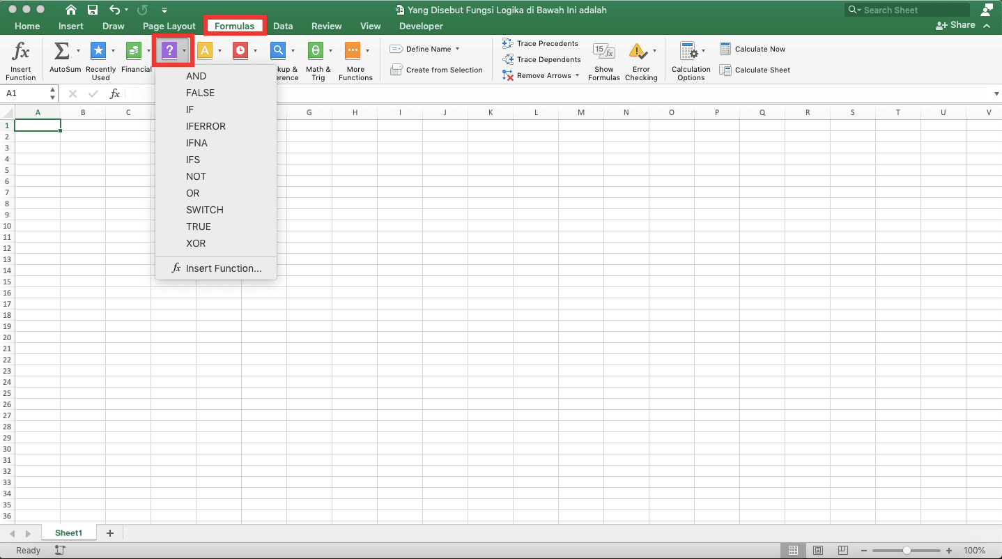 Yang Disebut Fungsi Logika di Bawah Ini adalah … - Screenshot Lokasi Daftar Fungsi Logika Excel