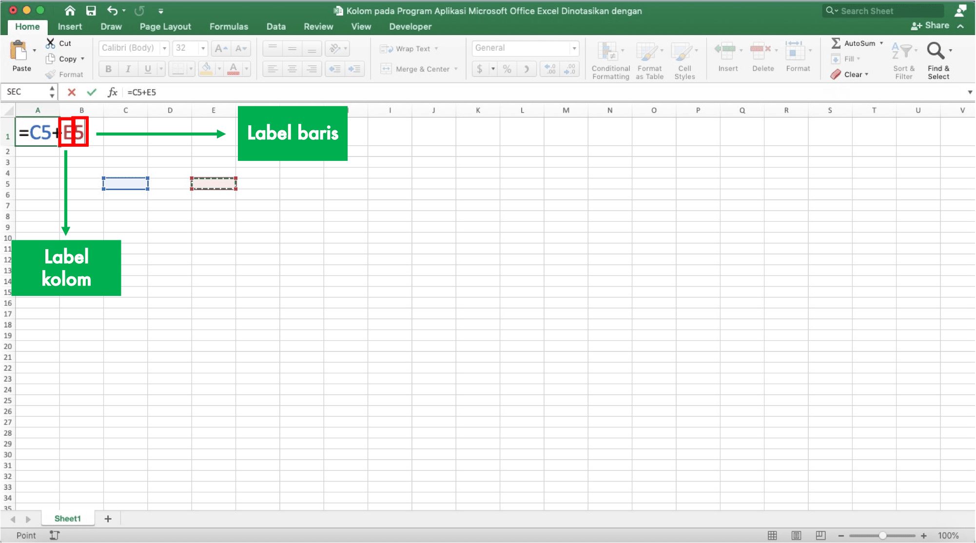 Kolom pada Program Aplikasi Microsoft Office Excel Dinotasikan dengan … - Screenshot Label Huruf Kolom dan Angka Baris di Referensi Cell dalam Suatu Rumus Excel