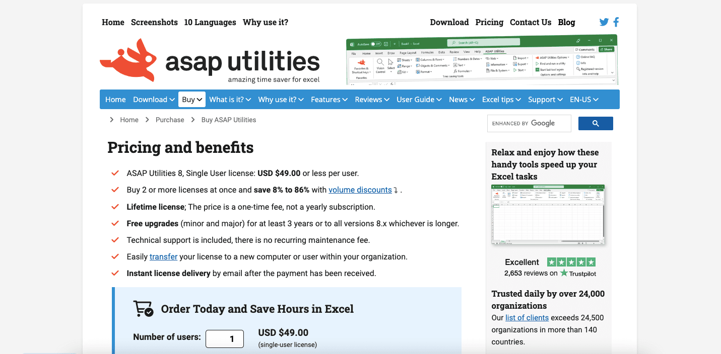 12 Add-In Excel Terbaik di 2025 - Screenshot Harga ASAP Utilities