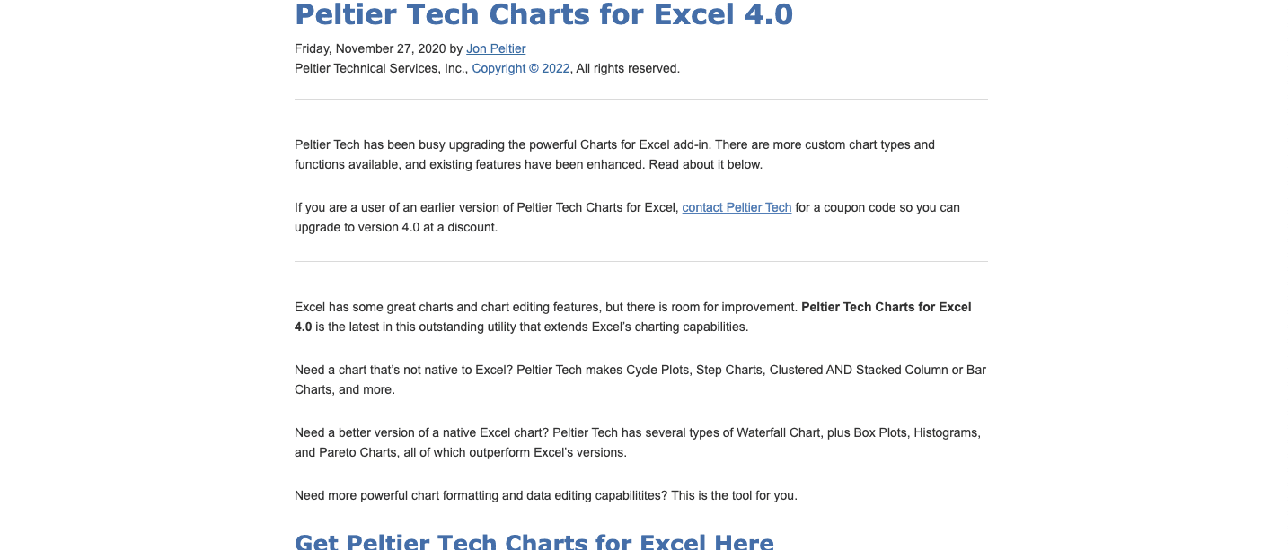 12 Add-In Excel Terbaik di 2025 - Screenshot Peltier Tech Charts